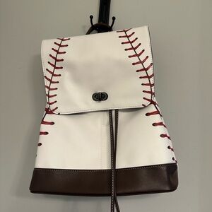 Small Stylish White and Brown Baseball Stitch Backpack